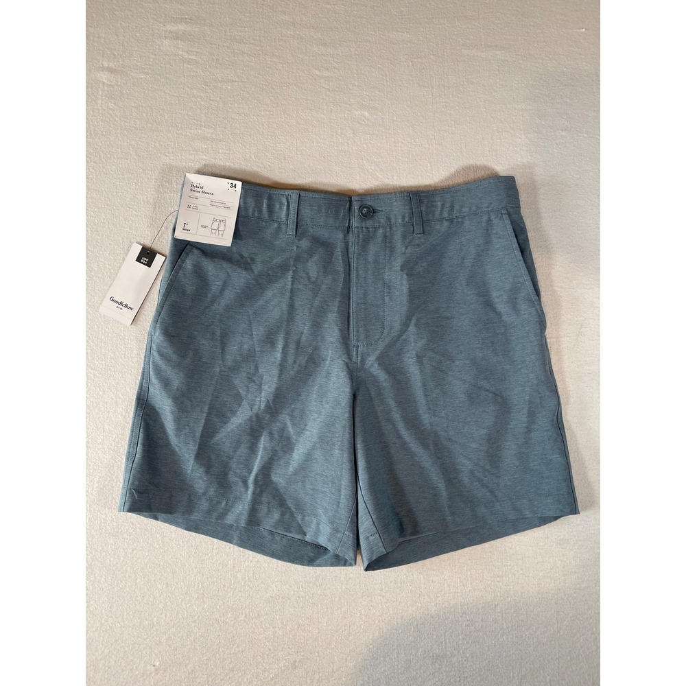 Goodfellow Mens Blue Heathered Hybrid Swim Shorts 7 Inch Inseam Size 34 NWT